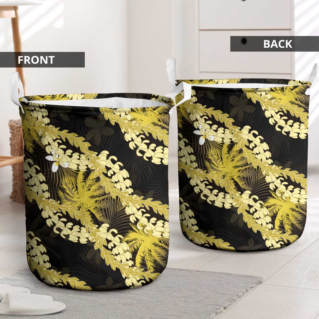 Puakenikeni Maile Lei Laundry Basket Frangipani Yellow Tropical Leaves
