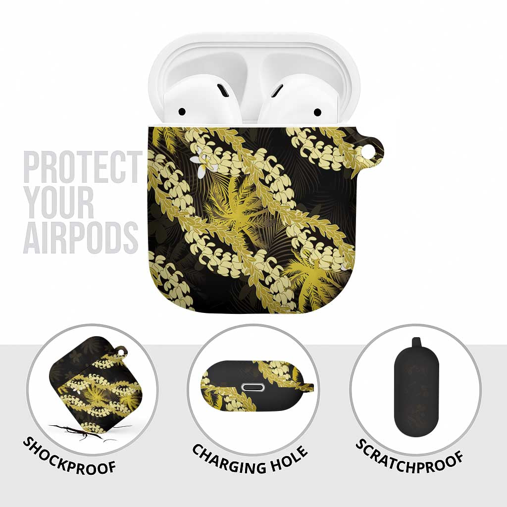 Puakenikeni Maile Lei AirPods Case Frangipani Yellow Tropical Leaves