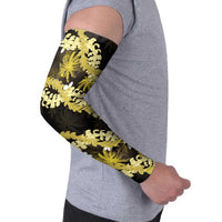Puakenikeni Maile Lei Arm Sleeves Frangipani Yellow Tropical Leaves