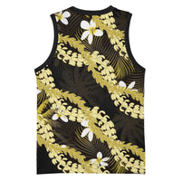 Puakenikeni Maile Lei Basketball Jersey Frangipani Yellow Tropical Leaves