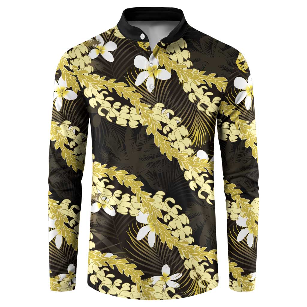 Puakenikeni Maile Lei Button Sweatshirt Frangipani Yellow Tropical Leaves