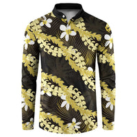 Puakenikeni Maile Lei Button Sweatshirt Frangipani Yellow Tropical Leaves