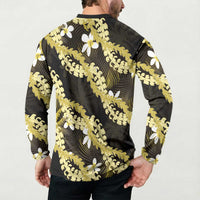 Puakenikeni Maile Lei Button Sweatshirt Frangipani Yellow Tropical Leaves