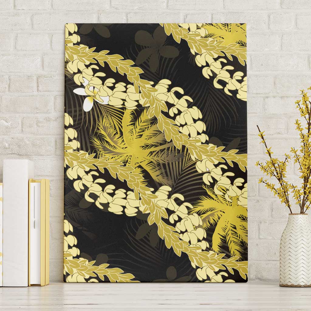 Puakenikeni Maile Lei Canvas Wall Art Frangipani Yellow Tropical Leaves LT01 Without Frame Yellow - Polynesian Pride