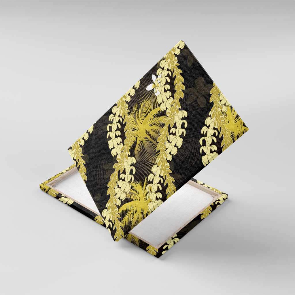 Puakenikeni Maile Lei Canvas Wall Art Frangipani Yellow Tropical Leaves LT01 With Frame Yellow - Polynesian Pride
