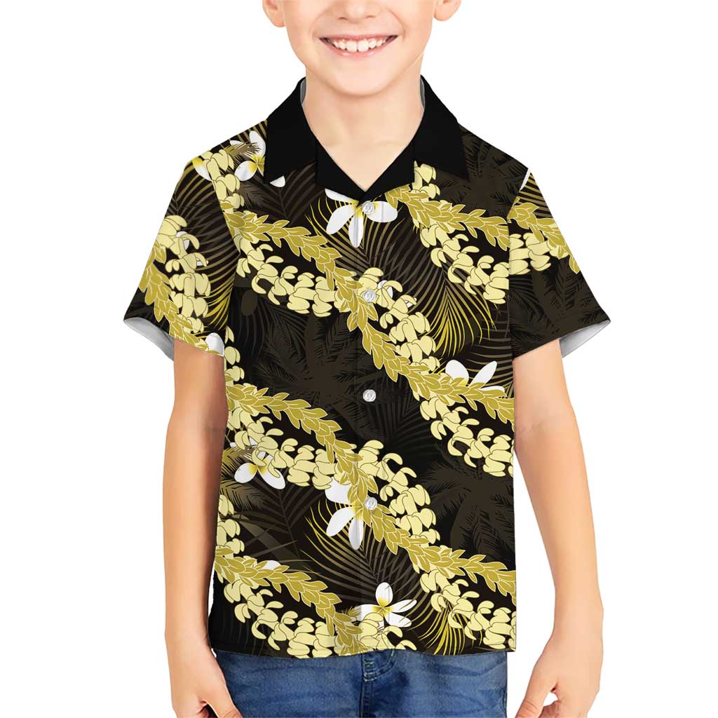 Puakenikeni Maile Lei Family Matching Long Sleeve Bodycon Dress and Hawaiian Shirt Frangipani Yellow Tropical Leaves LT01 Son's Shirt Yellow - Polynesian Pride