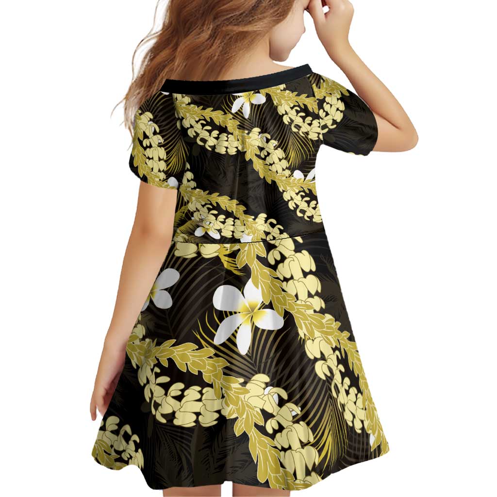 Puakenikeni Maile Lei Family Matching Short Sleeve Bodycon Dress and Hawaiian Shirt Frangipani Yellow Tropical Leaves LT01 - Polynesian Pride