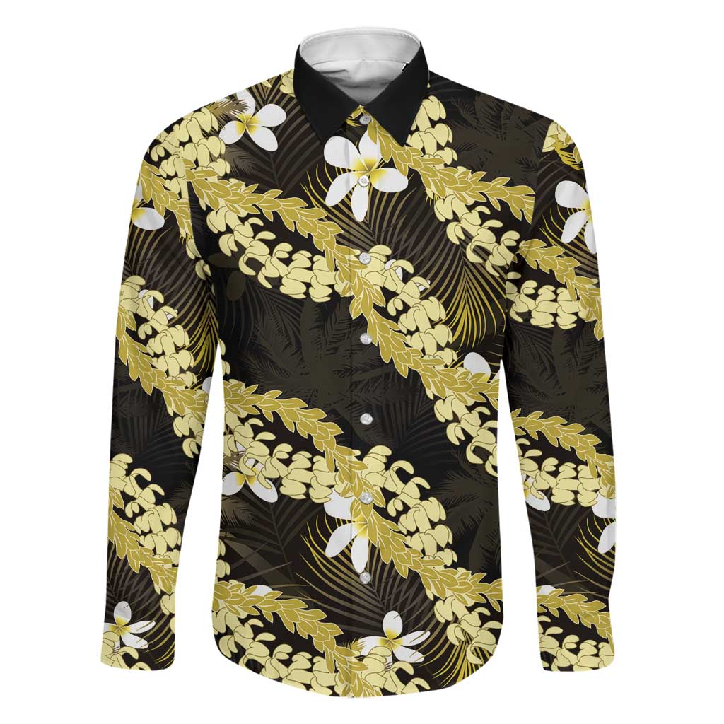 Puakenikeni Maile Lei Family Matching Tank Maxi Dress and Hawaiian Shirt Frangipani Yellow Tropical Leaves LT01 Dad's Shirt - Long Sleeve Yellow - Polynesian Pride