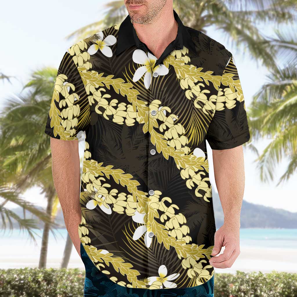 Puakenikeni Maile Lei Hawaiian Shirt Frangipani Yellow Tropical Leaves