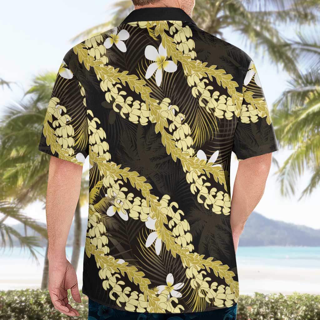 Puakenikeni Maile Lei Hawaiian Shirt Frangipani Yellow Tropical Leaves