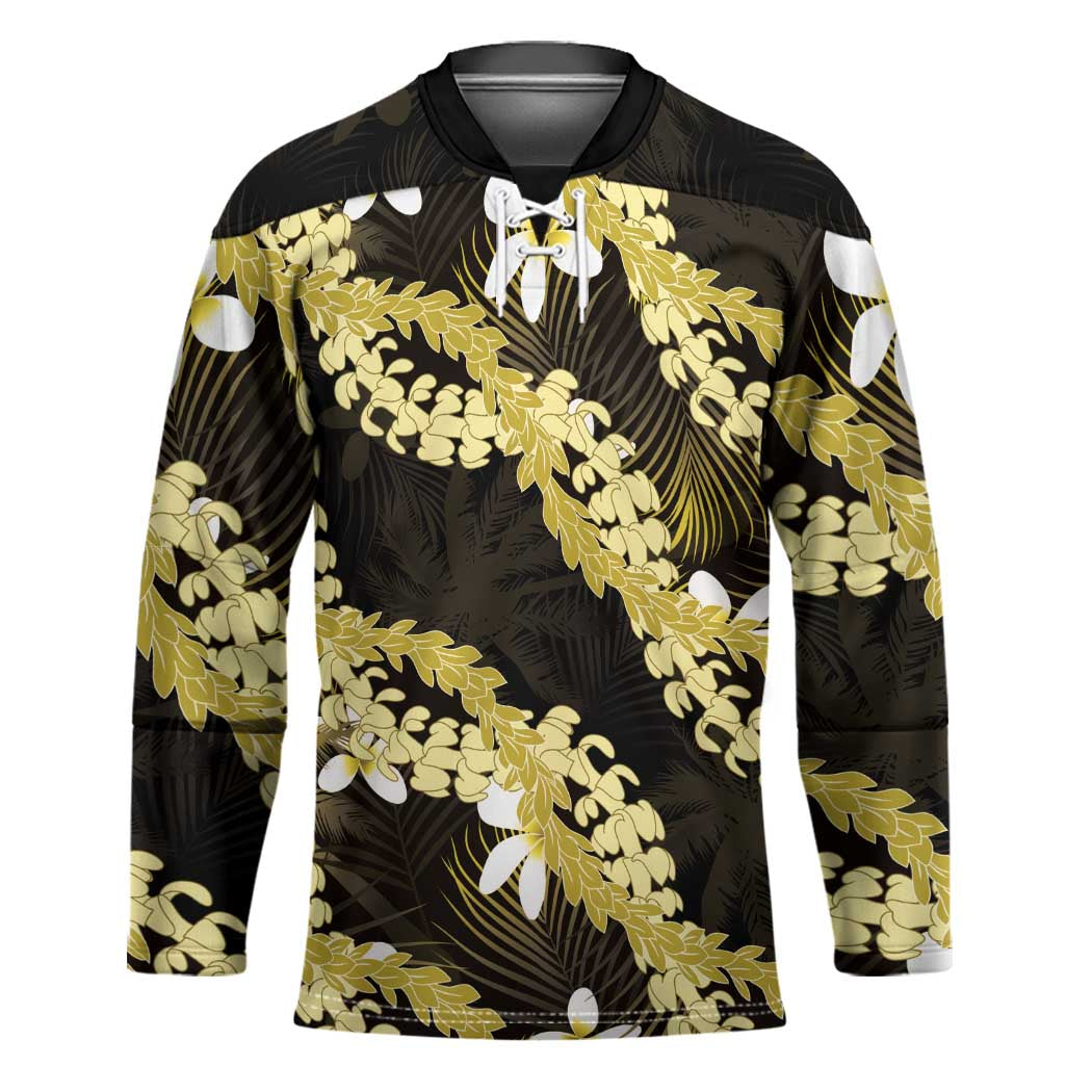 Puakenikeni Maile Lei Hockey Jersey Frangipani Yellow Tropical Leaves