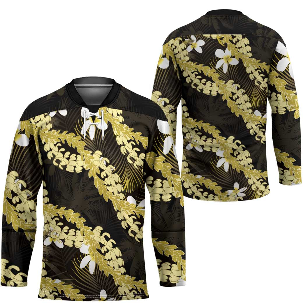 Puakenikeni Maile Lei Hockey Jersey Frangipani Yellow Tropical Leaves LT01 - Polynesian Pride