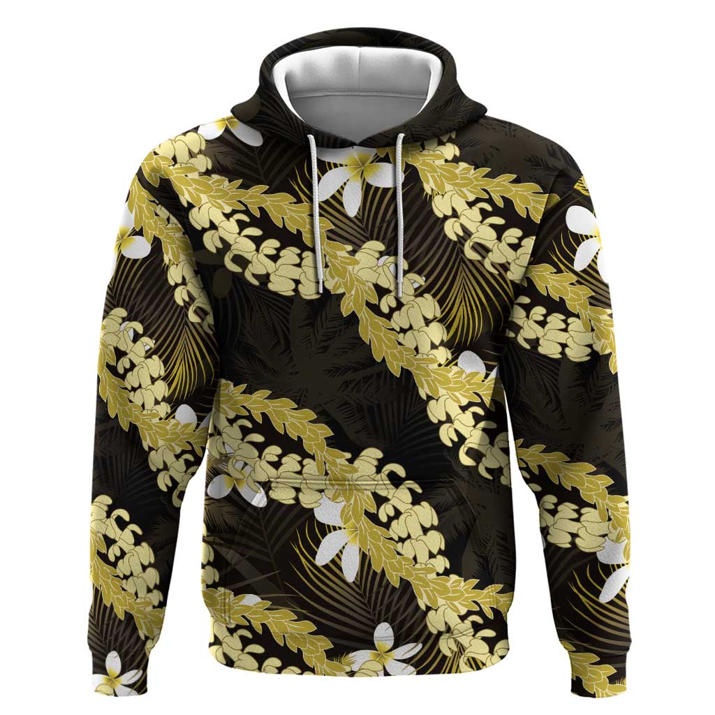 Puakenikeni Maile Lei Hoodie Frangipani Yellow Tropical Leaves LT01 Pullover Hoodie Yellow - Polynesian Pride