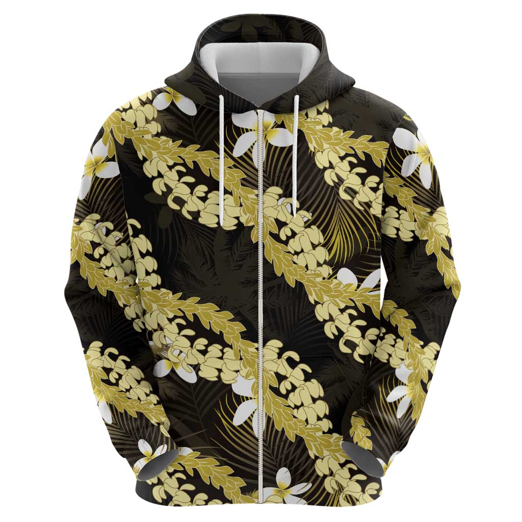 Puakenikeni Maile Lei Hoodie Frangipani Yellow Tropical Leaves LT01 - Polynesian Pride