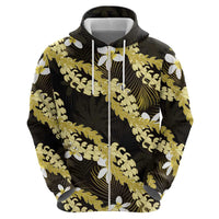 Puakenikeni Maile Lei Hoodie Frangipani Yellow Tropical Leaves LT01 - Polynesian Pride