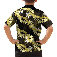 Puakenikeni Maile Lei Kid Hawaiian Shirt Frangipani Yellow Tropical Leaves LT01 - Polynesian Pride