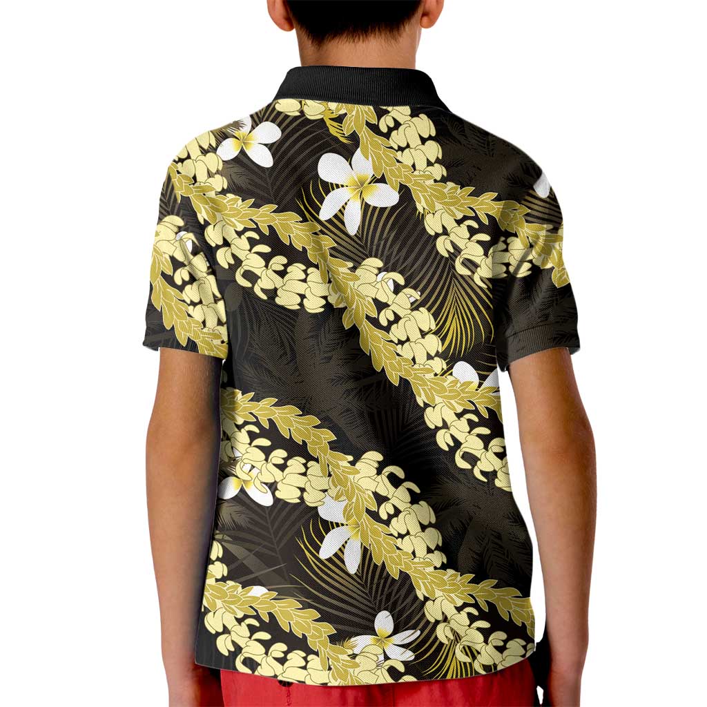 Puakenikeni Maile Lei Kid Polo Shirt Frangipani Yellow Tropical Leaves LT01 - Polynesian Pride