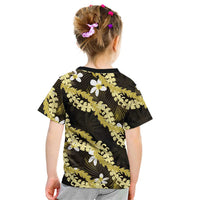 Puakenikeni Maile Lei Kid T Shirt Frangipani Yellow Tropical Leaves LT01 - Polynesian Pride