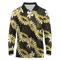 Puakenikeni Maile Lei Long Sleeve Polo Shirt Frangipani Yellow Tropical Leaves LT01 Yellow - Polynesian Pride
