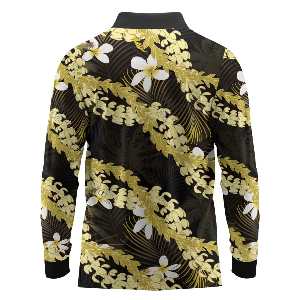 Puakenikeni Maile Lei Long Sleeve Polo Shirt Frangipani Yellow Tropical Leaves LT01 - Polynesian Pride