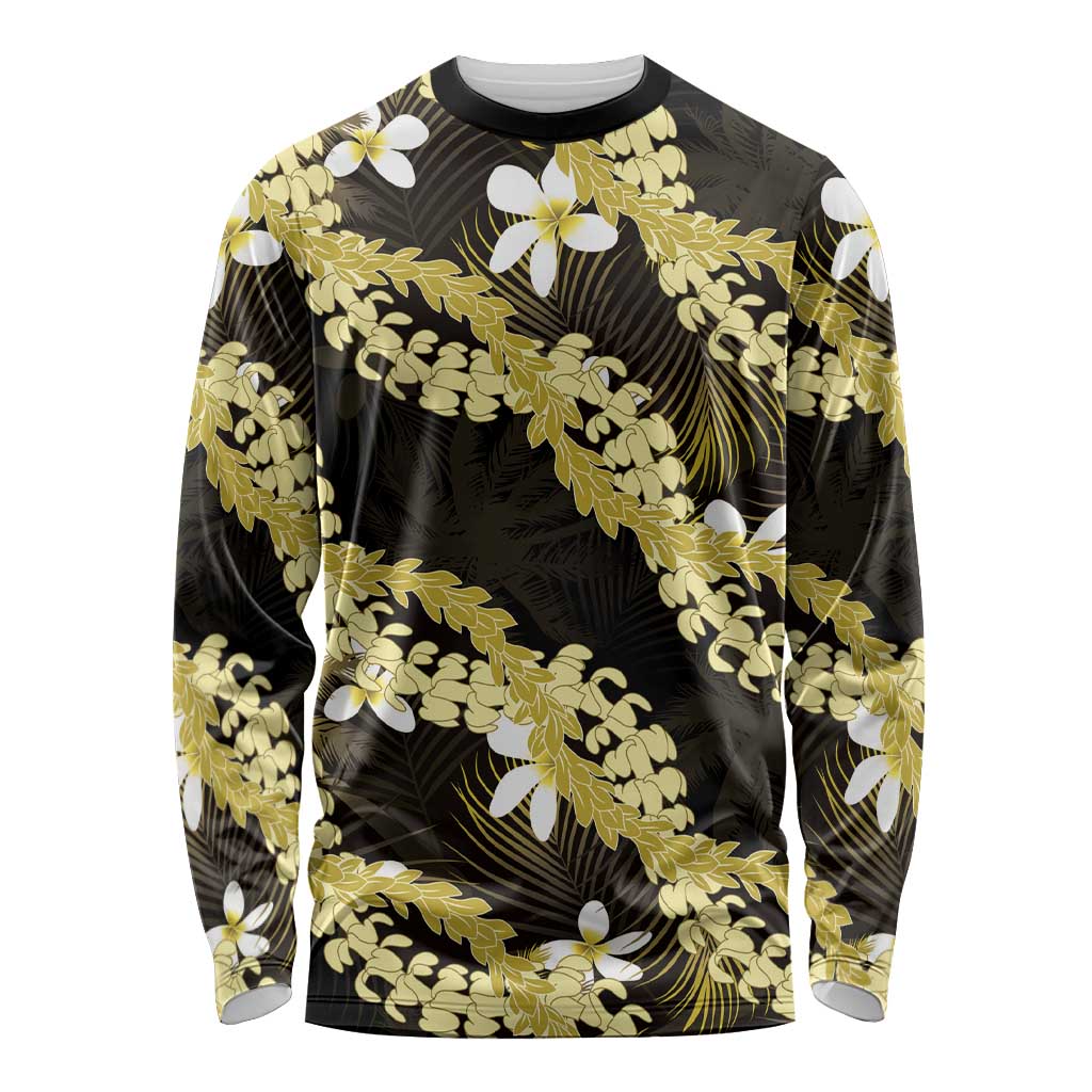 Puakenikeni Maile Lei Long Sleeve Shirt Frangipani Yellow Tropical Leaves LT01 Unisex Yellow - Polynesian Pride