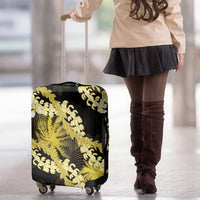 Puakenikeni Maile Lei Luggage Cover Frangipani Yellow Tropical Leaves LT01 - Polynesian Pride