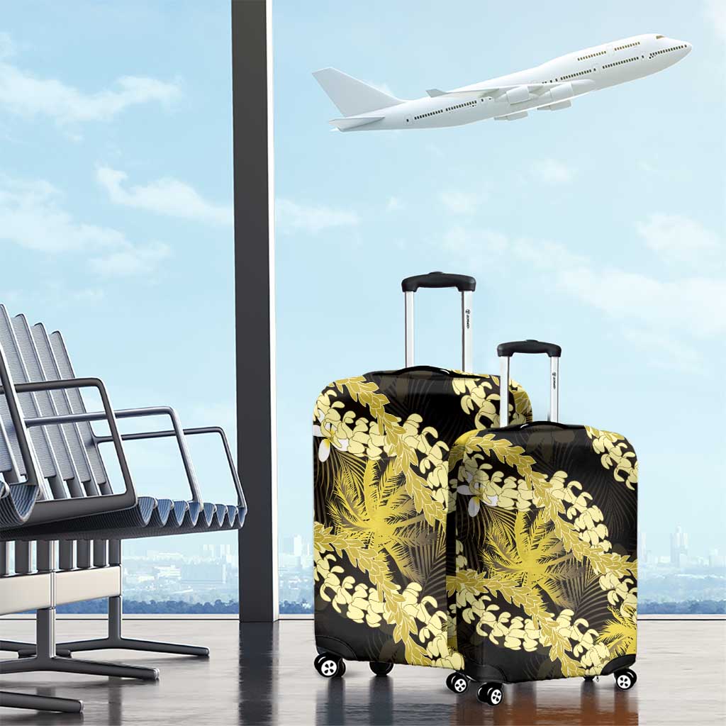 Puakenikeni Maile Lei Luggage Cover Frangipani Yellow Tropical Leaves LT01 - Polynesian Pride