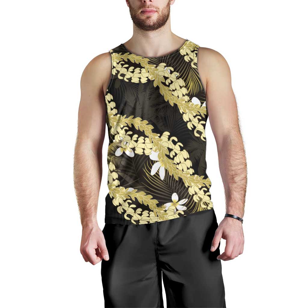 Puakenikeni Maile Lei Men Tank Top Frangipani Yellow Tropical Leaves