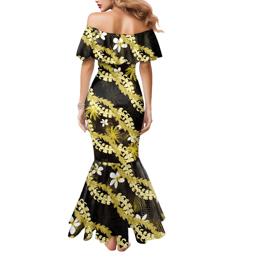 Puakenikeni Maile Lei Mermaid Dress Frangipani Yellow Tropical Leaves LT01 - Polynesian Pride