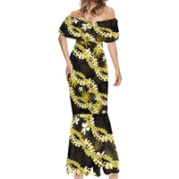 Puakenikeni Maile Lei Mermaid Dress Frangipani Yellow Tropical Leaves LT01 - Polynesian Pride