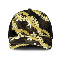 Puakenikeni Maile Lei Mesh Trucker Cap Frangipani Yellow Tropical Leaves LT01 One Size Black Yellow - Polynesian Pride