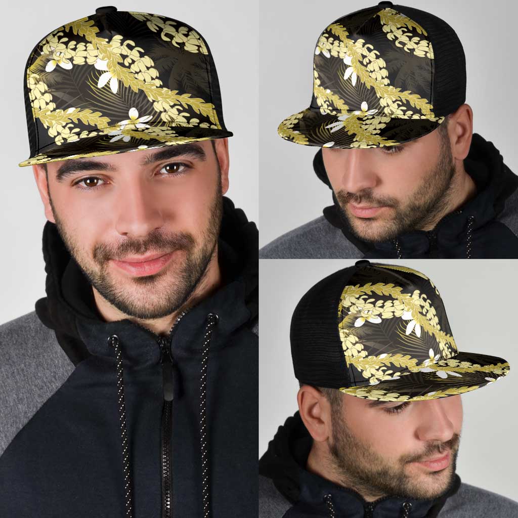 Puakenikeni Maile Lei Mesh Trucker Cap Frangipani Yellow Tropical Leaves LT01 - Polynesian Pride