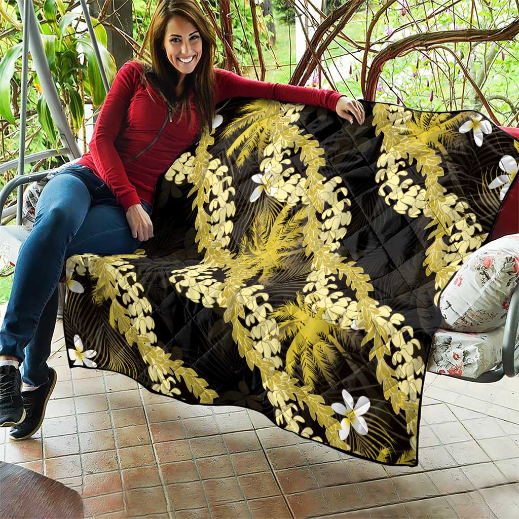 Puakenikeni Maile Lei Quilt Frangipani Yellow Tropical Leaves LT01 - Polynesian Pride