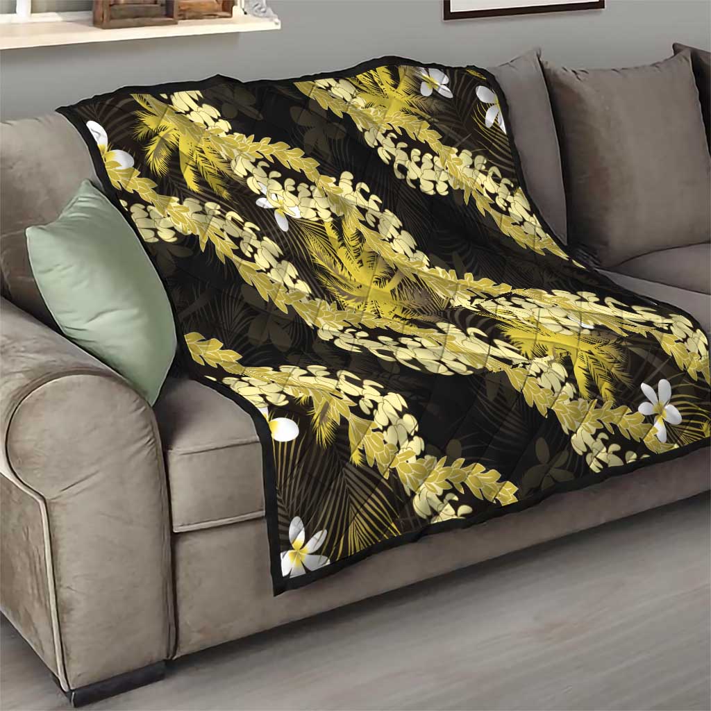 Puakenikeni Maile Lei Quilt Frangipani Yellow Tropical Leaves LT01 - Polynesian Pride