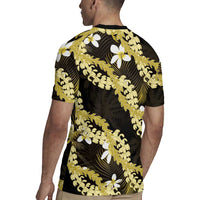 Puakenikeni Maile Lei Rugby Jersey Frangipani Yellow Tropical Leaves