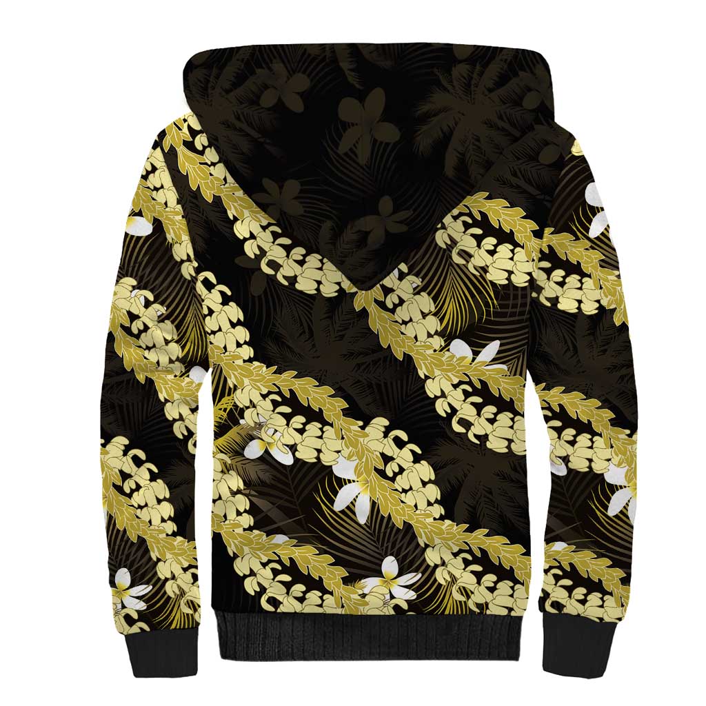 Puakenikeni Maile Lei Sherpa Hoodie Frangipani Yellow Tropical Leaves LT01 - Polynesian Pride