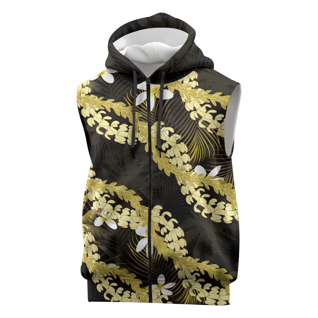 Puakenikeni Maile Lei Sleeveless Zip Hoodie Frangipani Yellow Tropical Leaves LT01 Yellow - Polynesian Pride