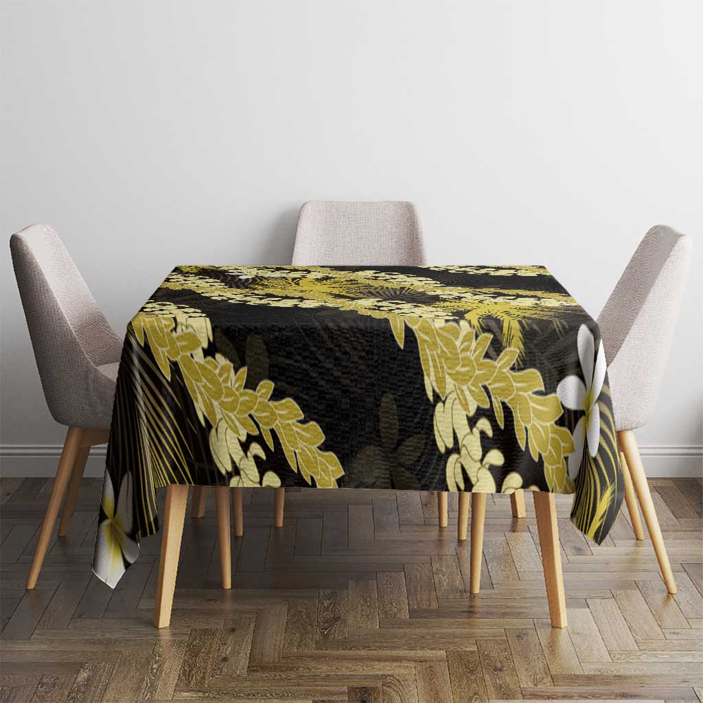 Puakenikeni Maile Lei Tablecloth Frangipani Yellow Tropical Leaves