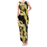 Puakenikeni Maile Lei Tank Maxi Dress Frangipani Yellow Tropical Leaves LT01 Women Yellow - Polynesian Pride