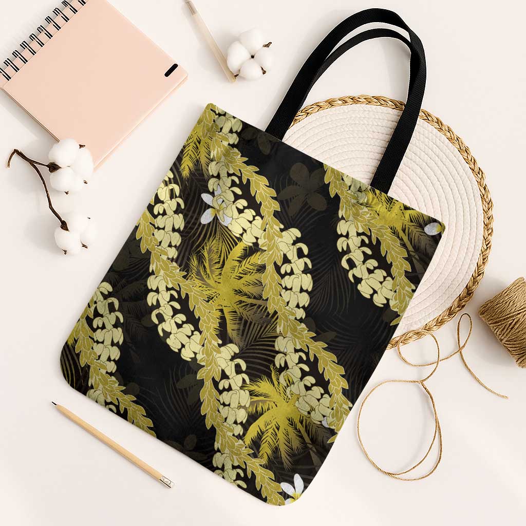 Puakenikeni Maile Lei Tote Bag Frangipani Yellow Tropical Leaves