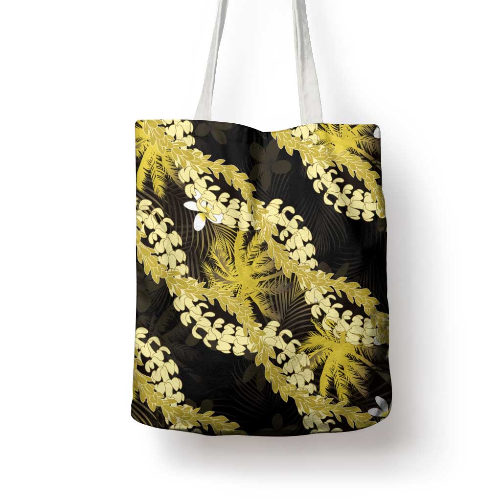 Puakenikeni Maile Lei Tote Bag Frangipani Yellow Tropical Leaves