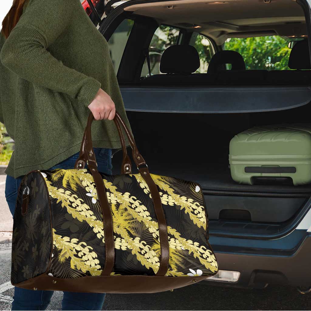 Puakenikeni Maile Lei Travel Bag Frangipani Yellow Tropical Leaves LT01 - Polynesian Pride