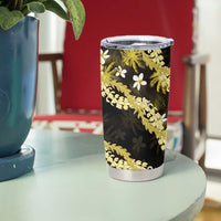 Puakenikeni Maile Lei Tumbler Cup Frangipani Yellow Tropical Leaves LT01 - Polynesian Pride