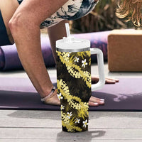 Puakenikeni Maile Lei Tumbler With Handle Frangipani Yellow Tropical Leaves