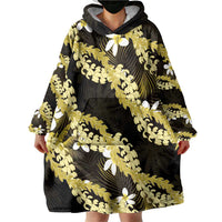 Puakenikeni Maile Lei Wearable Blanket Hoodie Frangipani Yellow Tropical Leaves LT01 - Polynesian Pride