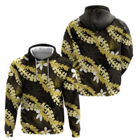 Puakenikeni Maile Lei Zip Hoodie Frangipani Yellow Tropical Leaves LT01 - Polynesian Pride