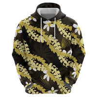 Puakenikeni Maile Lei Zip Hoodie Frangipani Yellow Tropical Leaves LT01 - Polynesian Pride