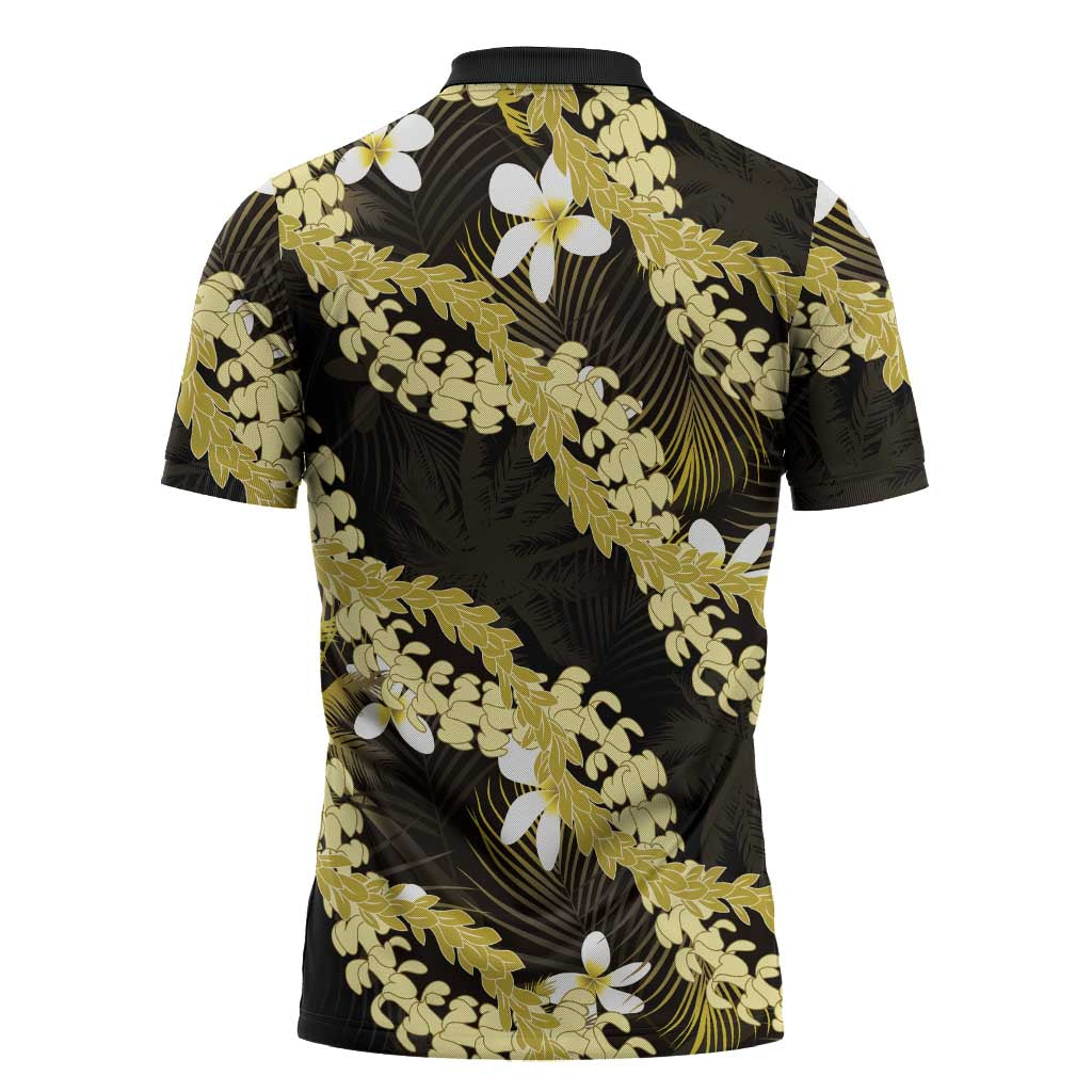 Puakenikeni Maile Lei Zipper Polo Shirt Frangipani Yellow Tropical Leaves LT01 - Polynesian Pride