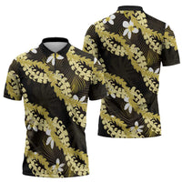 Puakenikeni Maile Lei Zipper Polo Shirt Frangipani Yellow Tropical Leaves LT01 - Polynesian Pride