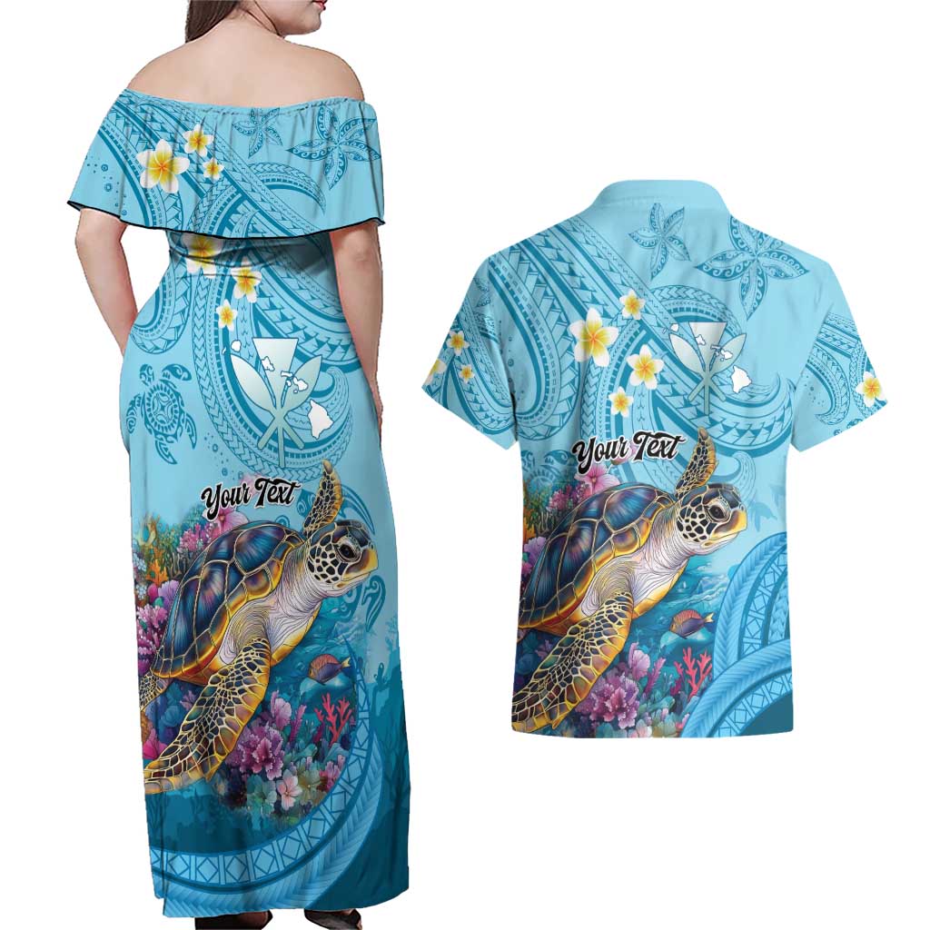 Personalized Hawaii Sea Turtle Couples Matching Off Shoulder Maxi Dress and Hawaiian Shirt Hawaii Map Ocean Vibes